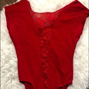 American Apparel Red Bodysuit with lace